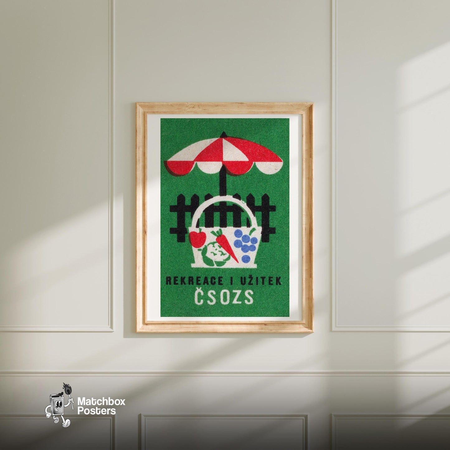 Picnic Basket - vintage matchbox label print - bedroom mockup