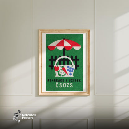 Picnic Basket - vintage matchbox label print - bedroom mockup
