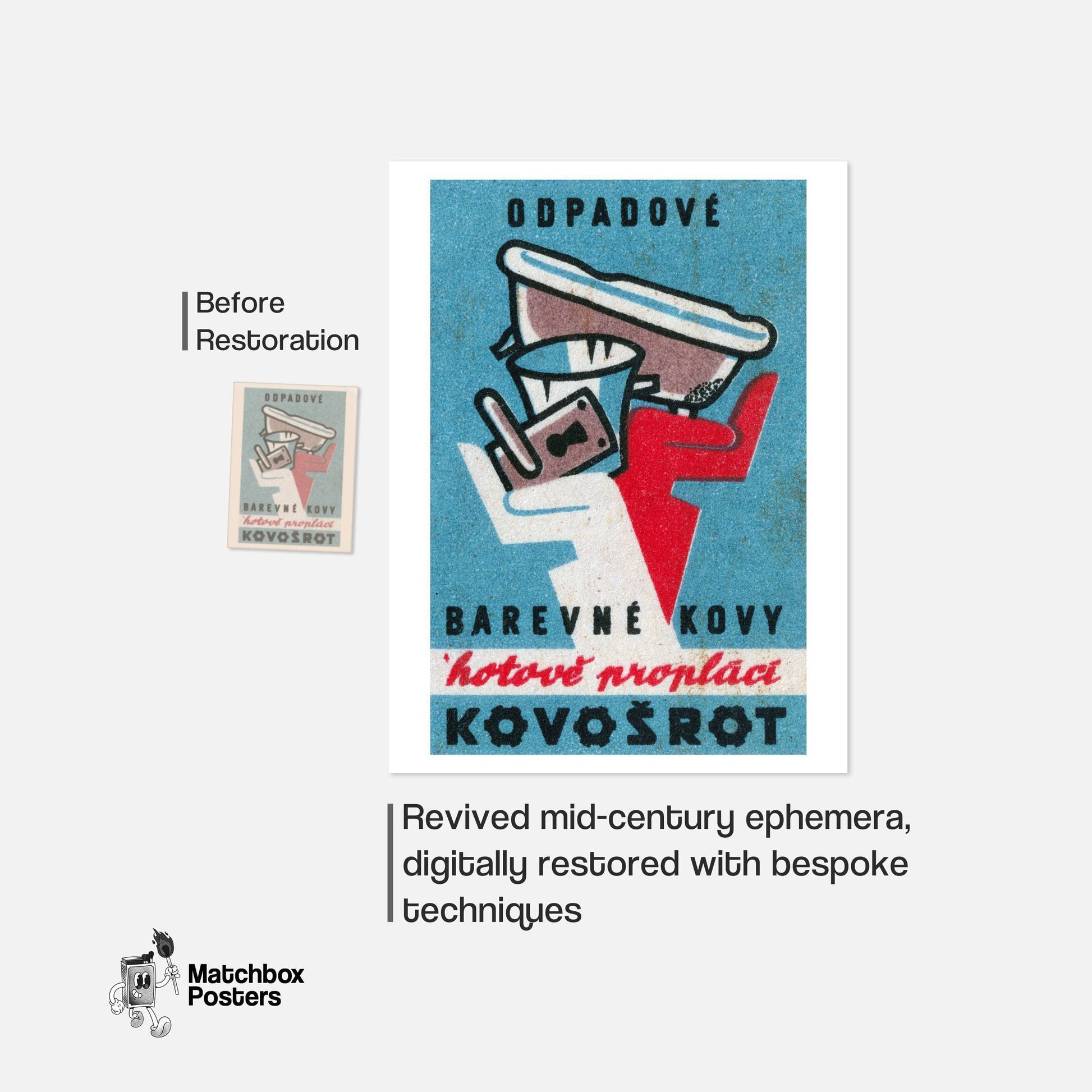 Recycle Metals! - vintage matchbox label print - framed wall art preview