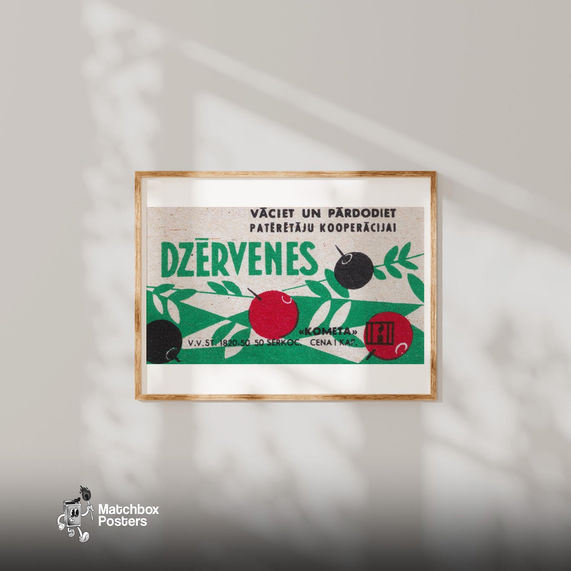 Cranberries - vintage matchbox label print - bedroom mockup