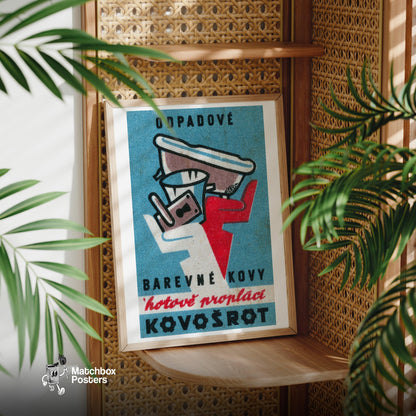 Recycle Metals! - vintage matchbox label print - office wall