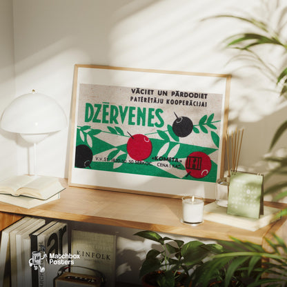 Cranberries - vintage matchbox label print - office wall