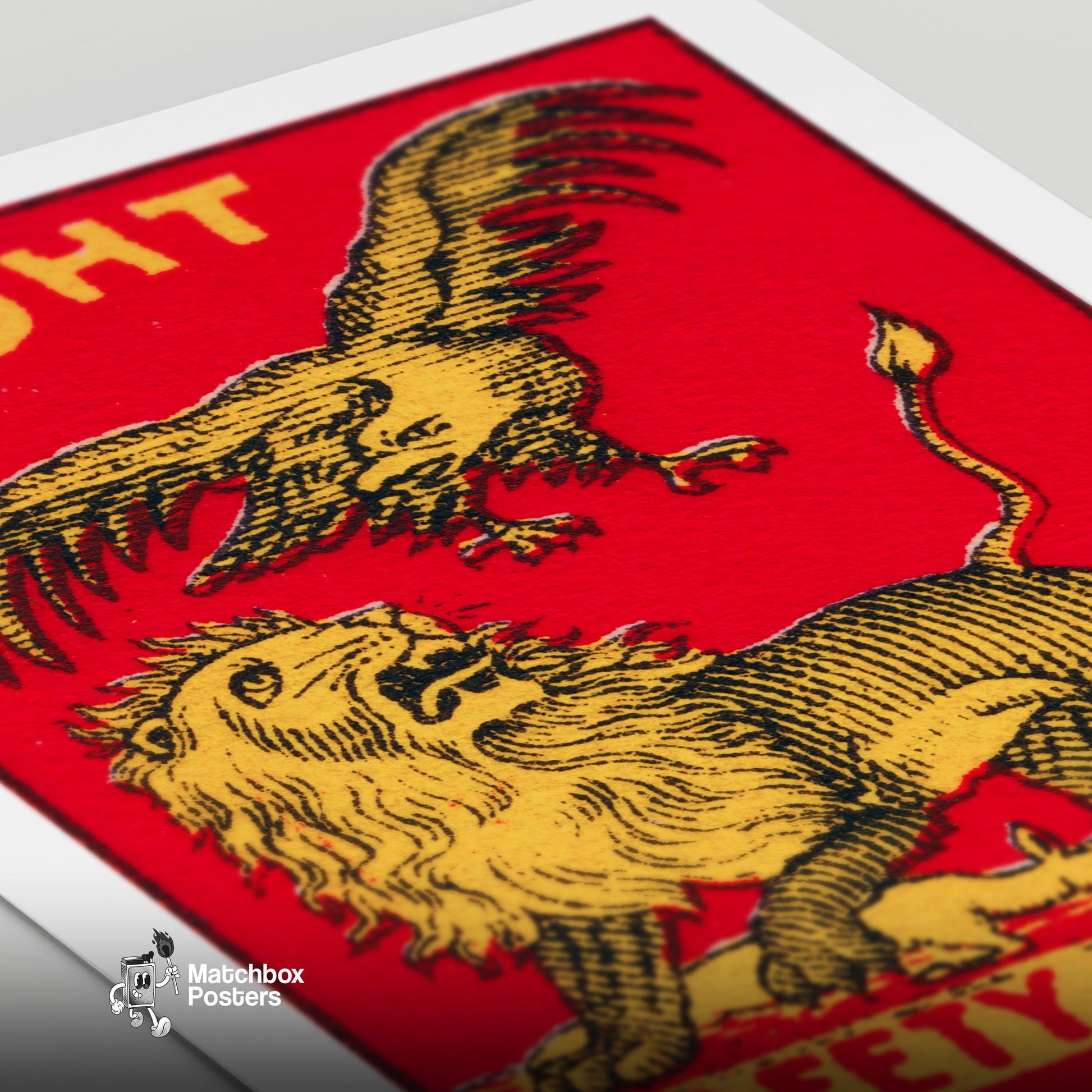 The Fight - vintage matchbox label print - close-up detail
