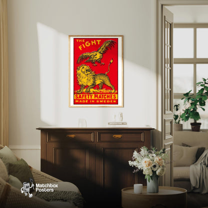 The Fight - vintage matchbox label print - living room mockup