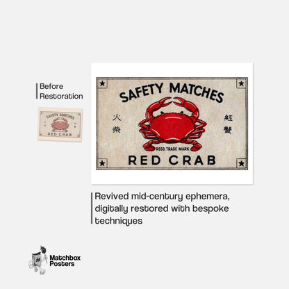 Red Crab - vintage matchbox label print - framed wall art preview