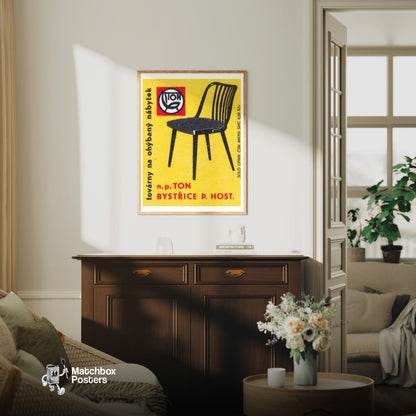 BLack Chair - vintage matchbox label print - living room mockup
