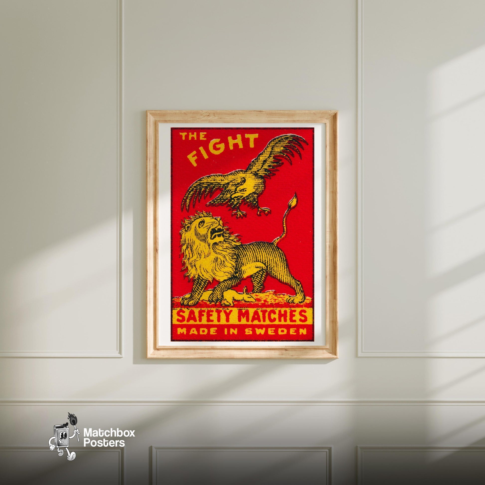 The Fight - vintage matchbox label print - bedroom mockup