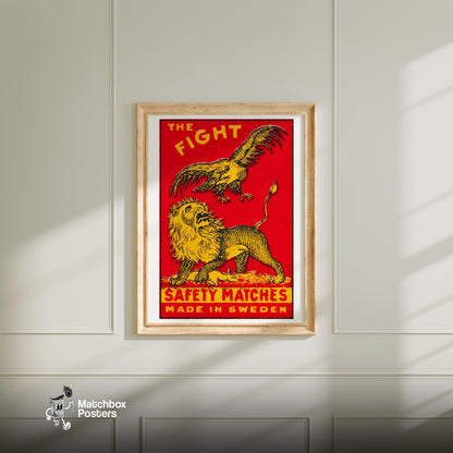 The Fight - vintage matchbox label print - bedroom mockup