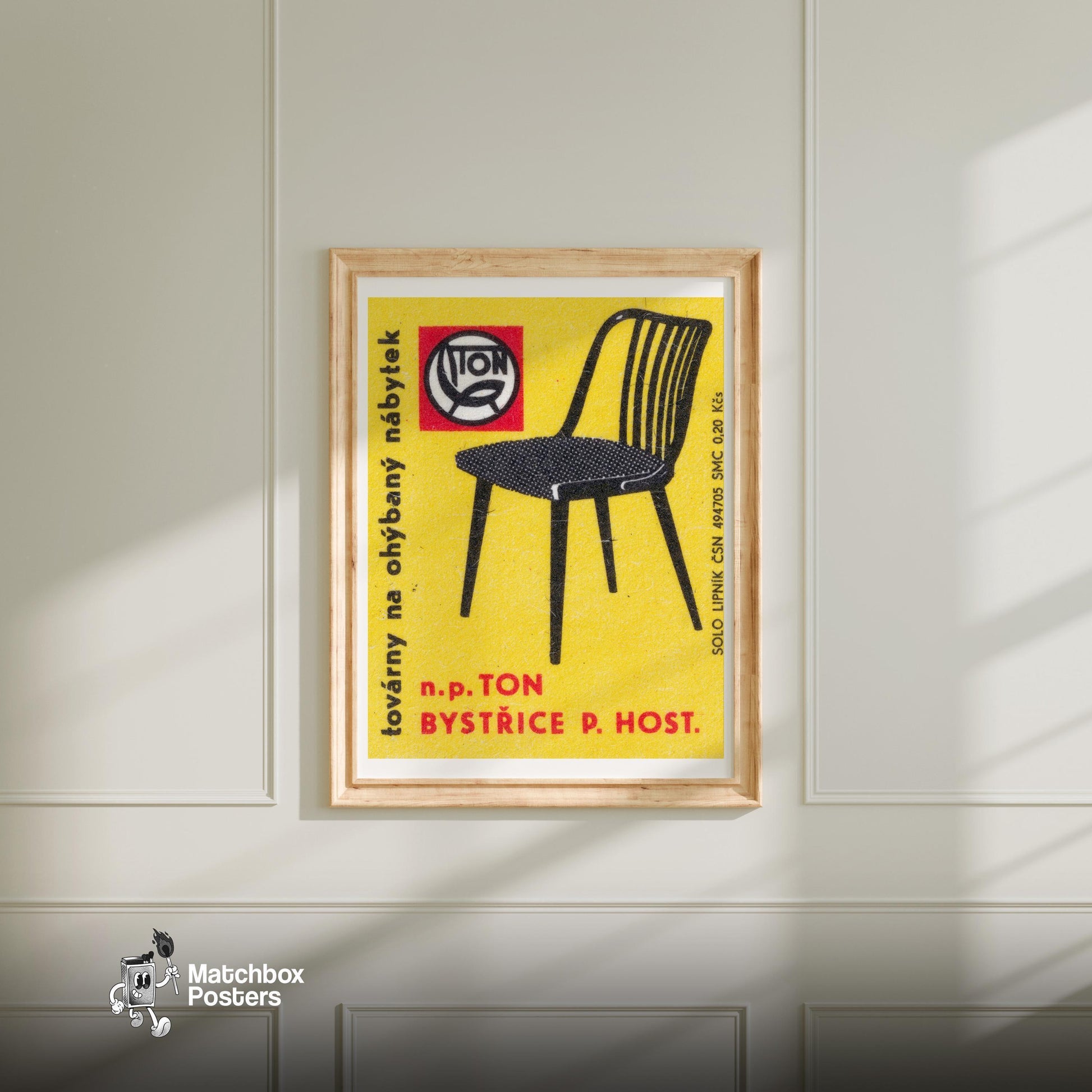 BLack Chair - vintage matchbox label print - bedroom mockup