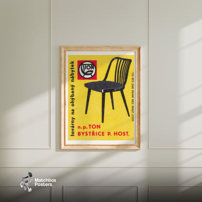 BLack Chair - vintage matchbox label print - bedroom mockup