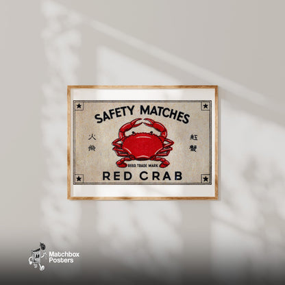 Red Crab - vintage matchbox label print - bedroom mockup