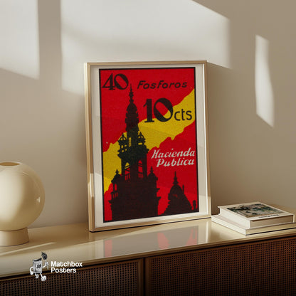 Bell Tower - vintage matchbox label print - size comparison