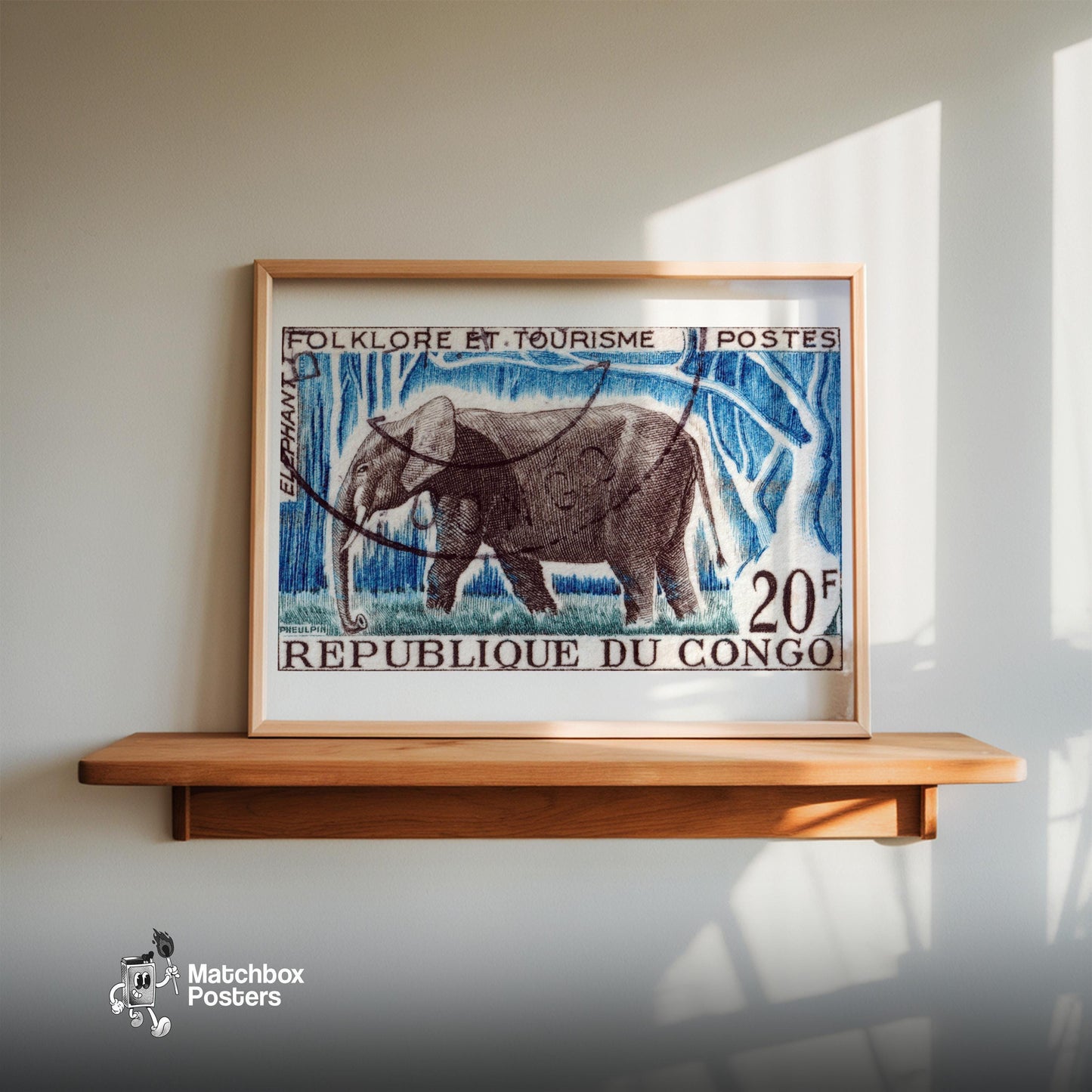 Bull Elephant - vintage matchbox label print - size comparison