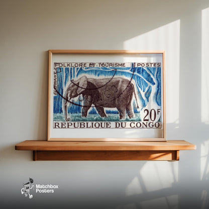 Bull Elephant - vintage matchbox label print - size comparison