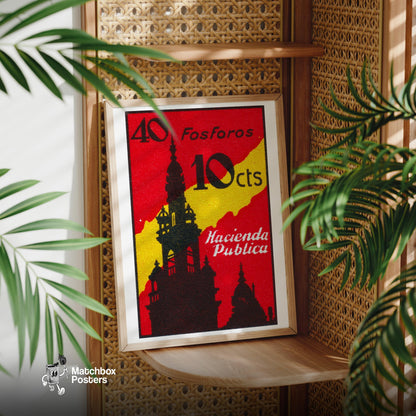 Bell Tower - vintage matchbox label print - office wall