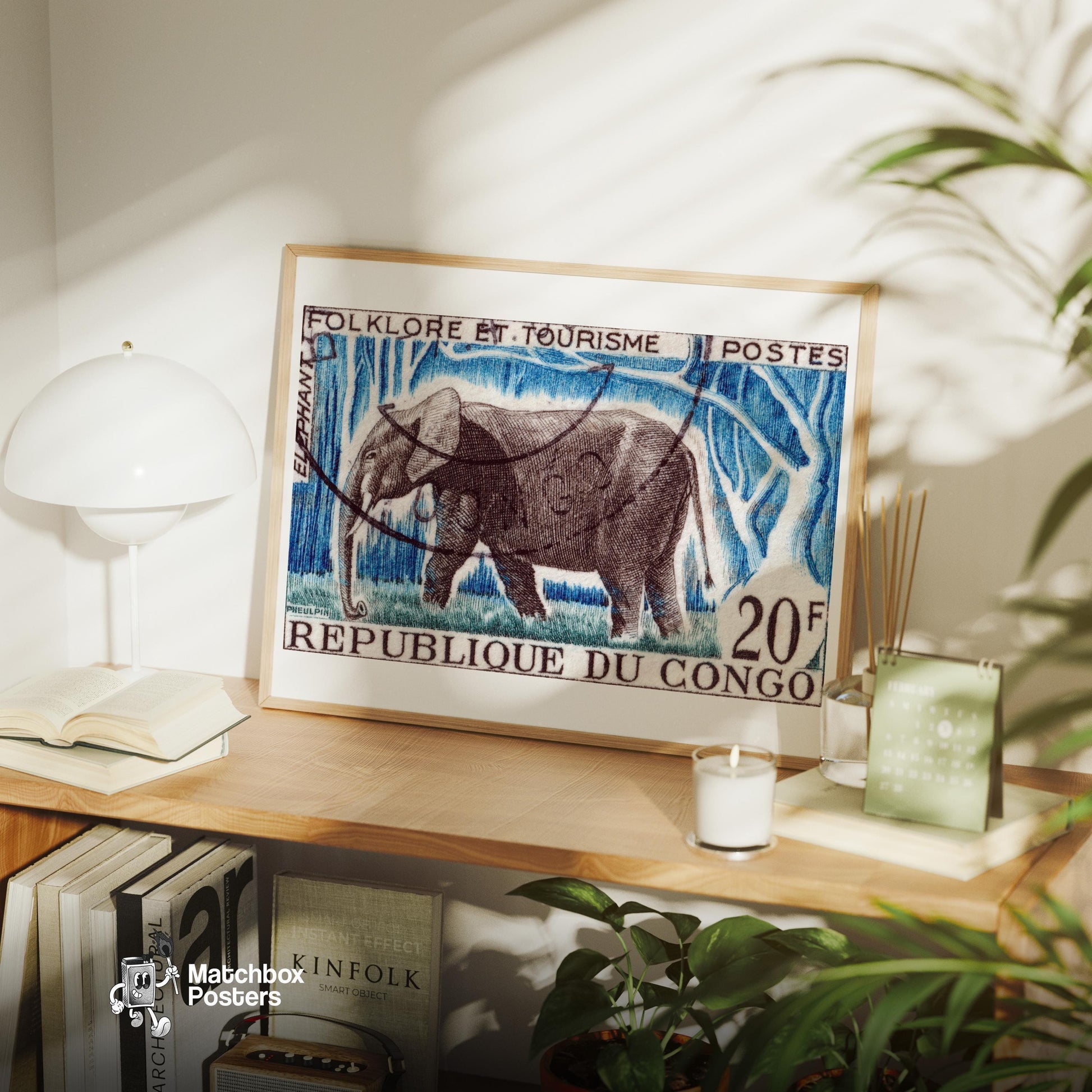 Bull Elephant - vintage matchbox label print - office wall