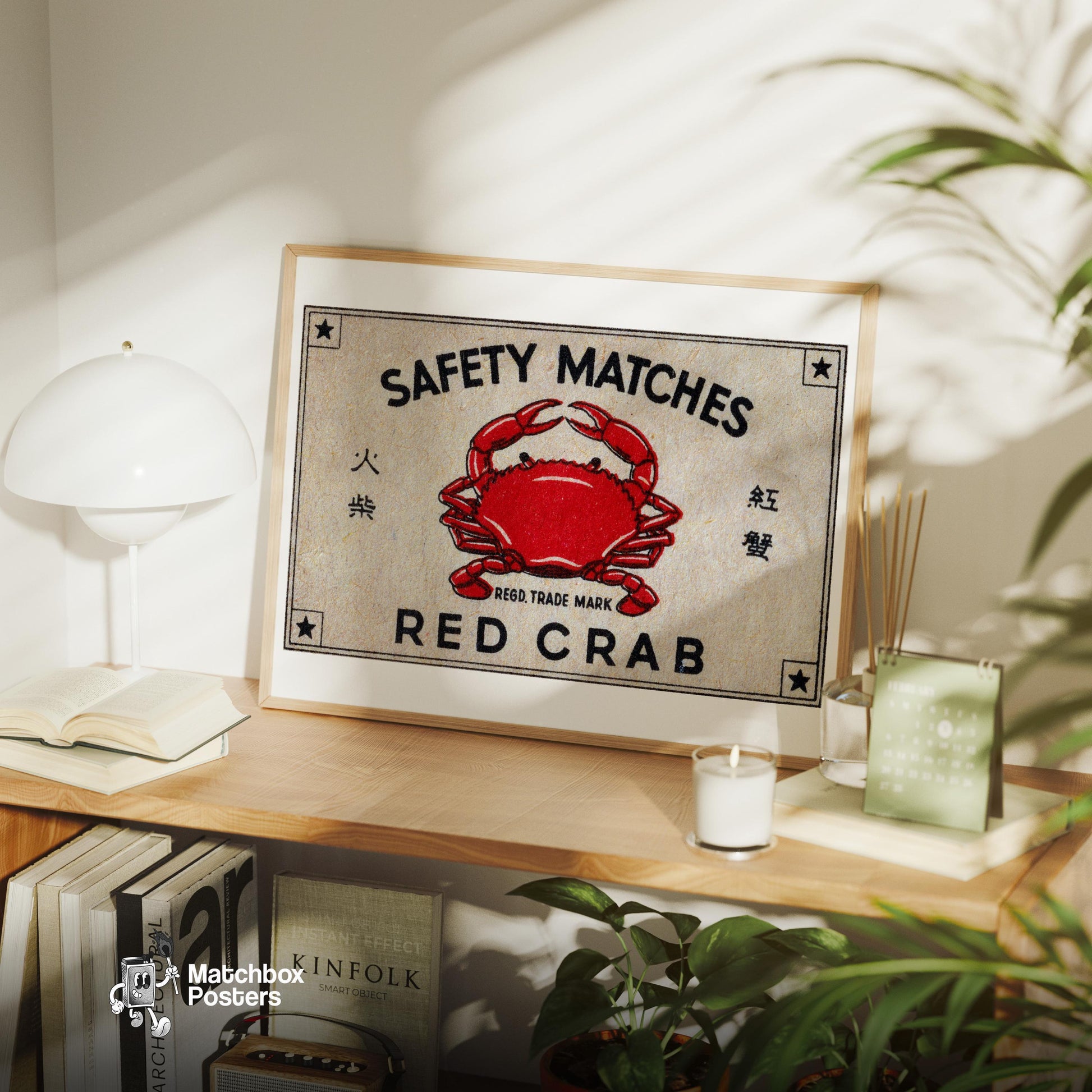 Red Crab - vintage matchbox label print - office wall
