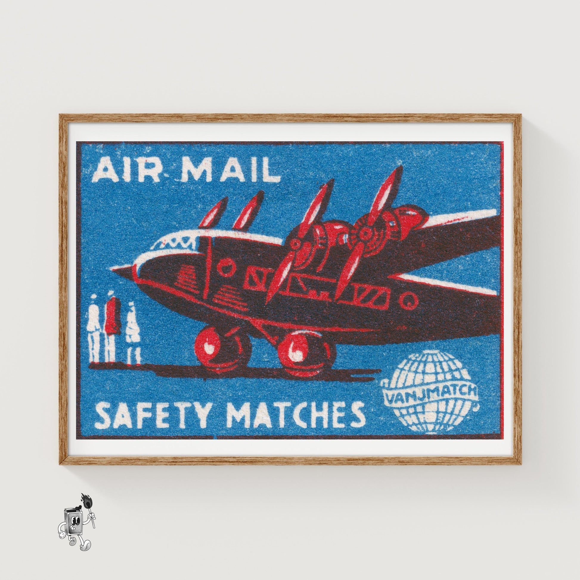 Red Airplane - vintage matchbox label print