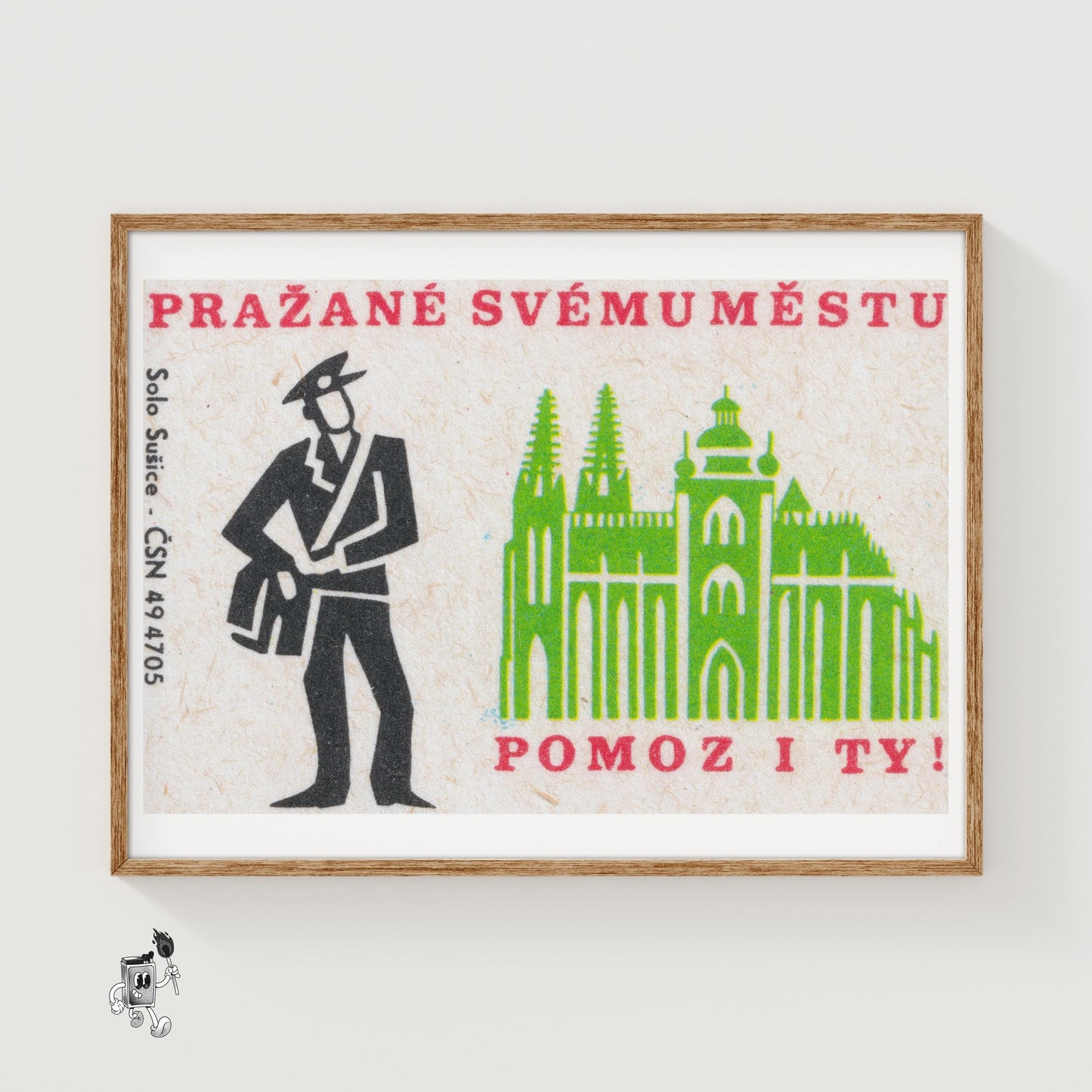 Prague Postman - vintage matchbox label print