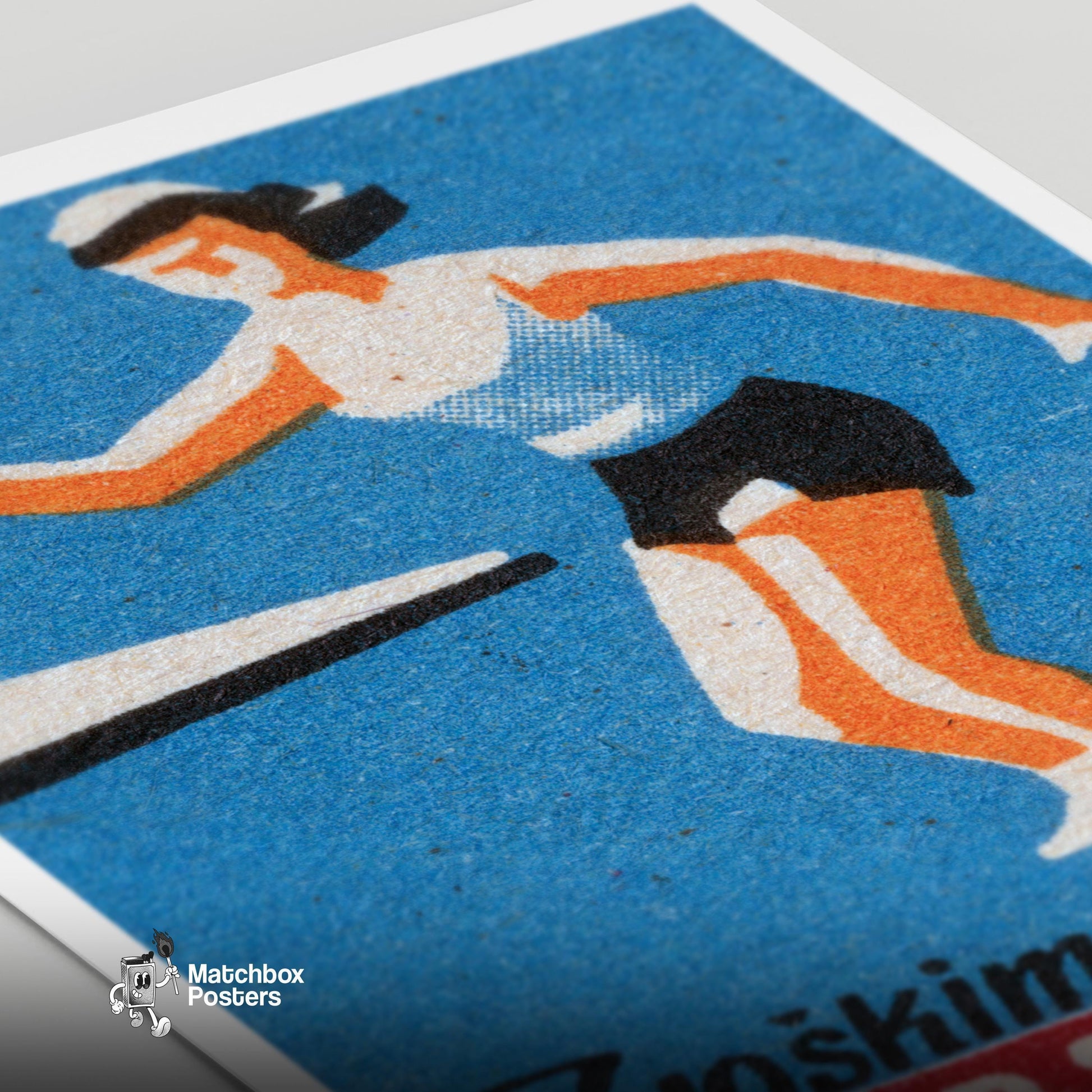 Female Athlete Playing Table Tennis - vintage matchbox label print - close-up detail