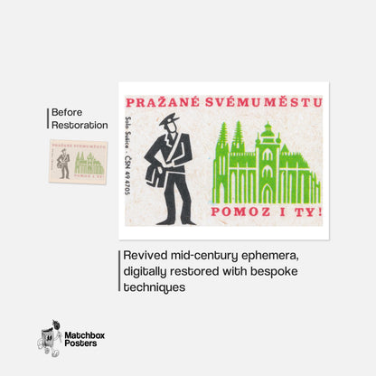 Prague Postman - vintage matchbox label print - framed wall art preview