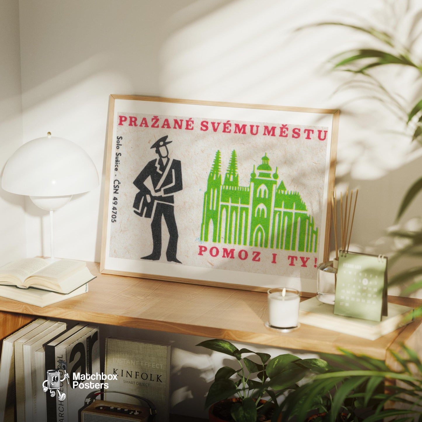 Prague Postman - vintage matchbox label print - office wall