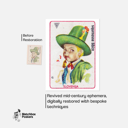 Slovenian Boy - vintage matchbox label print - framed wall art preview