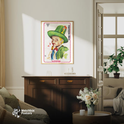 Slovenian Boy - vintage matchbox label print - living room mockup