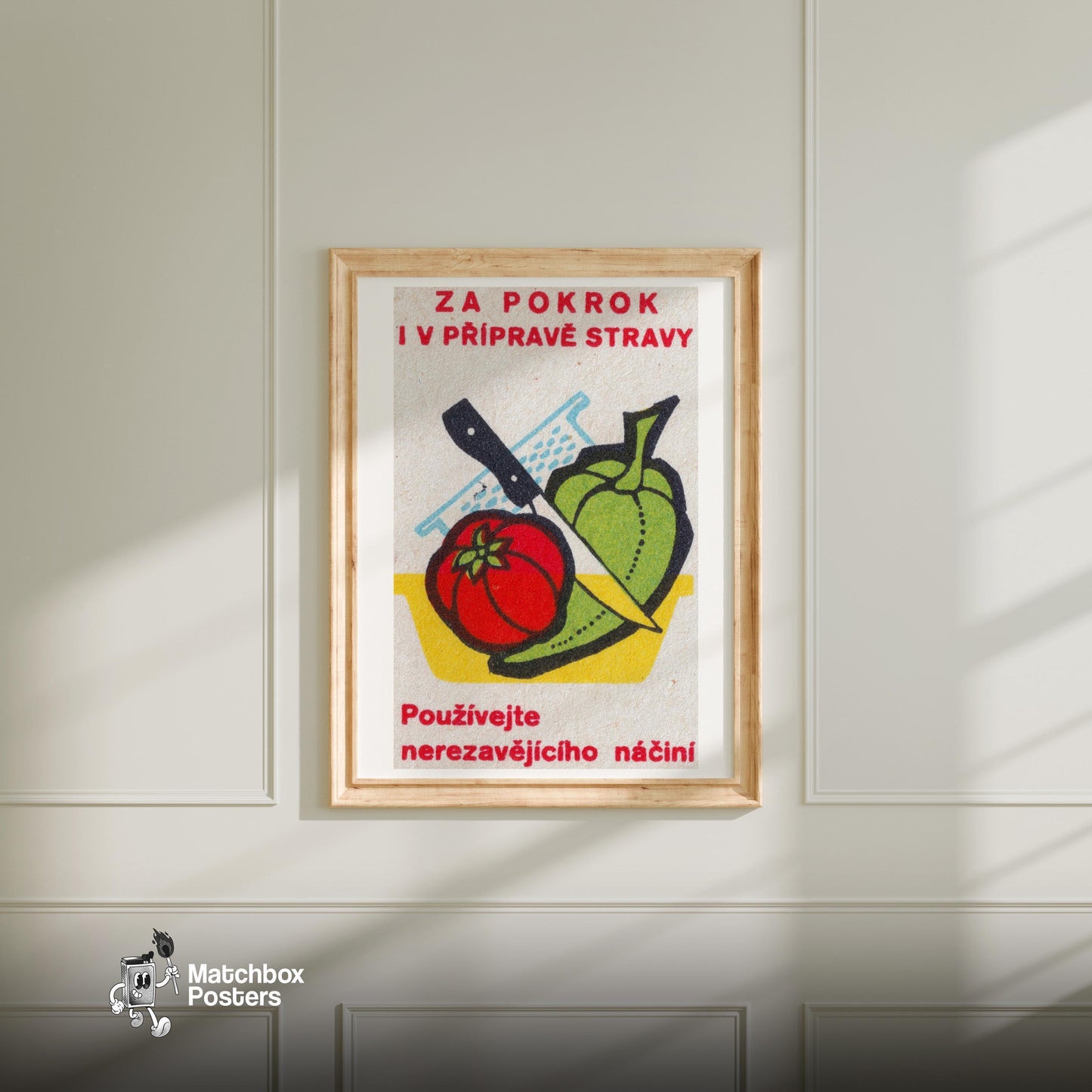 Don't Use Rusting Utensils - vintage matchbox label print - bedroom mockup