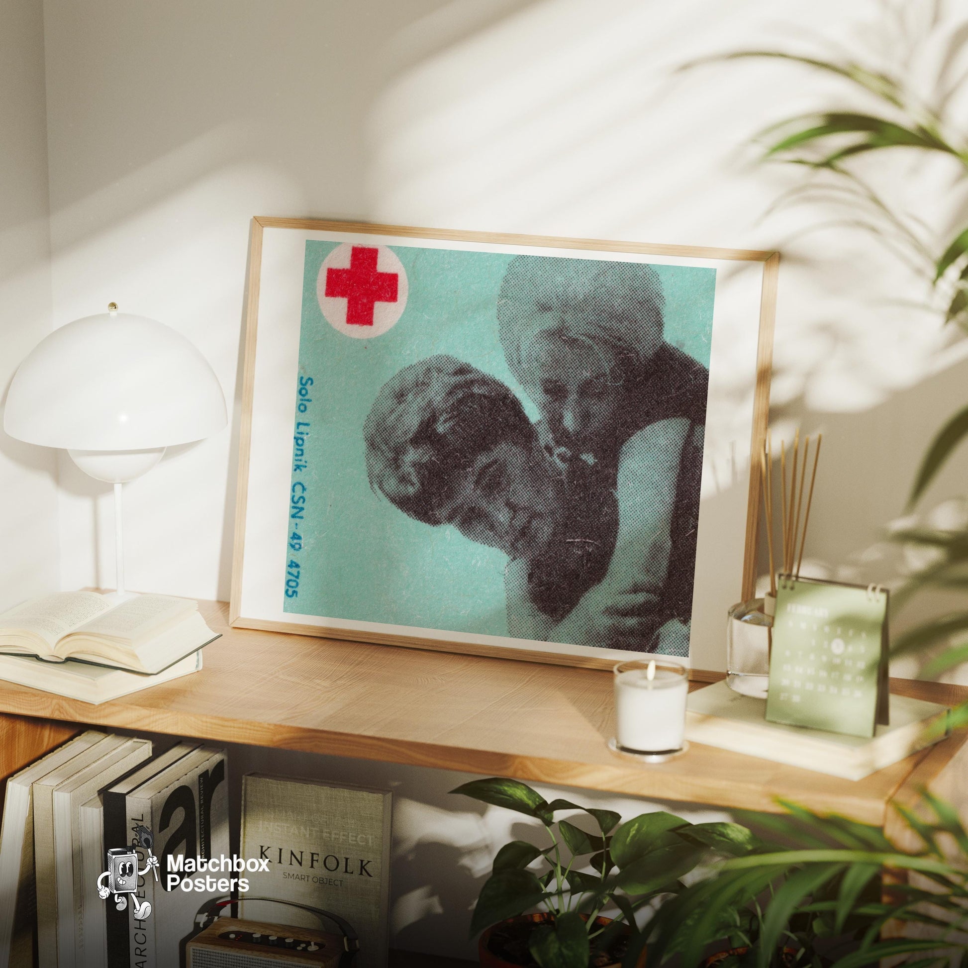 Woman Helping Person - vintage matchbox label print - office wall