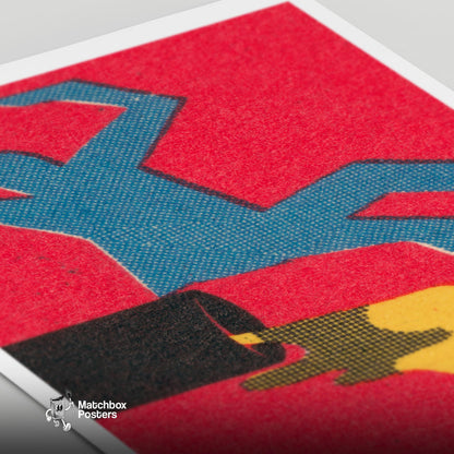 Slipping on Oil - vintage matchbox label print - close-up detail