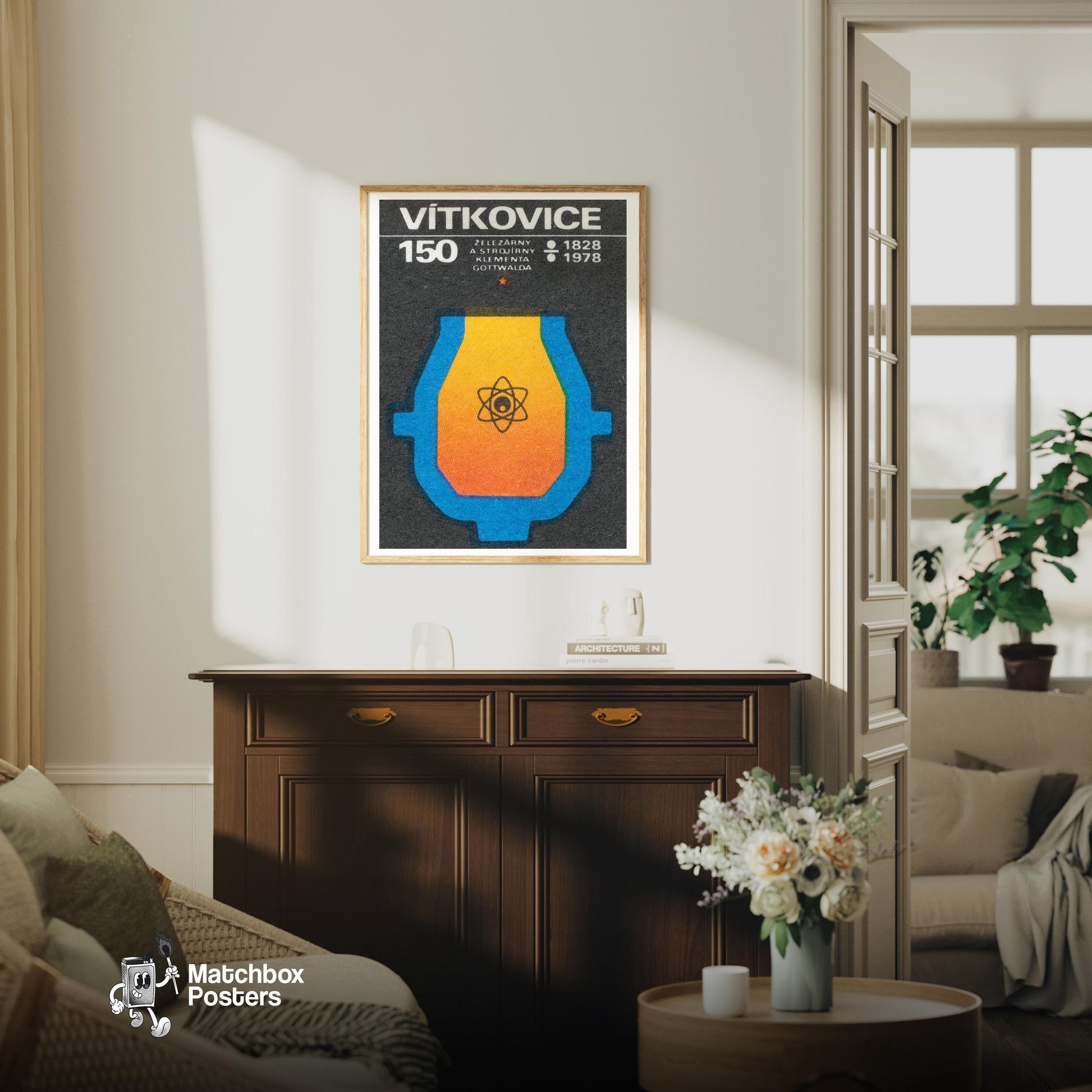 Metal Sciences - vintage matchbox label print - living room mockup