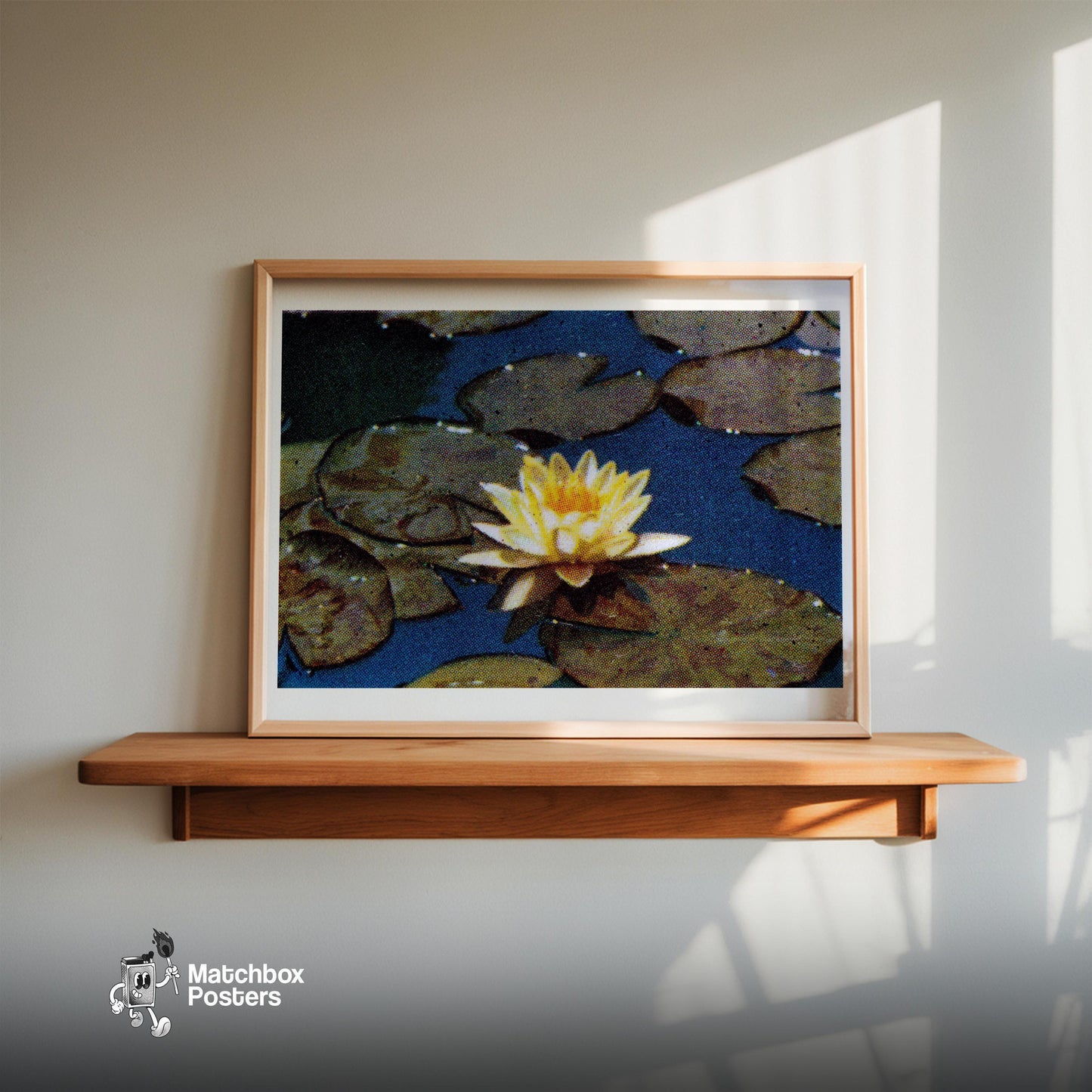 Yellow Water Lily - vintage matchbox label print - size comparison