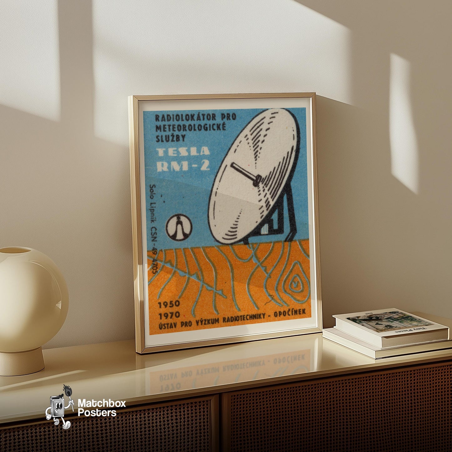 Illustration Of A Satellite Dish - vintage matchbox label print - size comparison