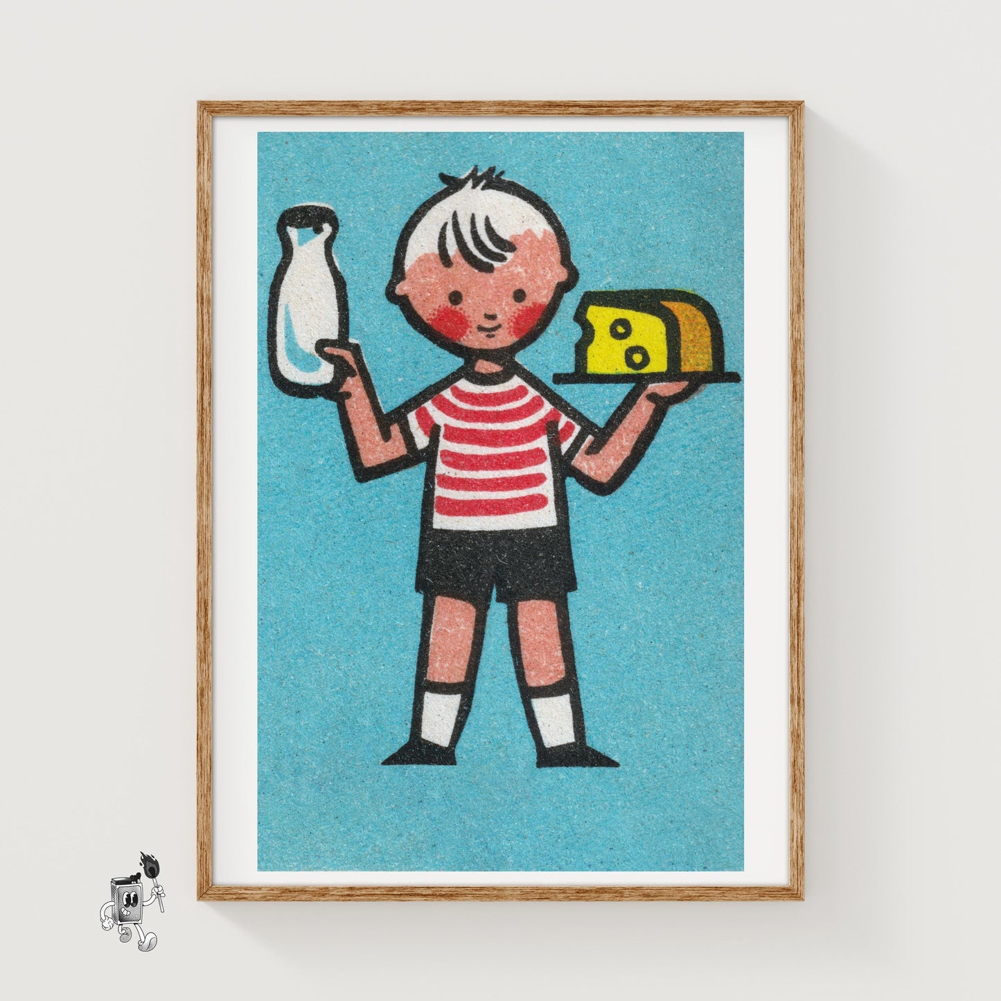 Boy with Milk and Cheese - vintage matchbox label print