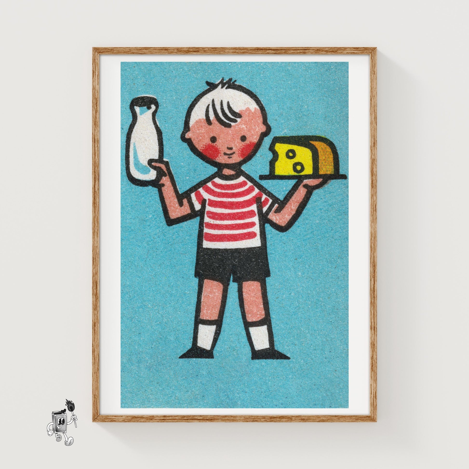 Boy with Milk and Cheese - vintage matchbox label print