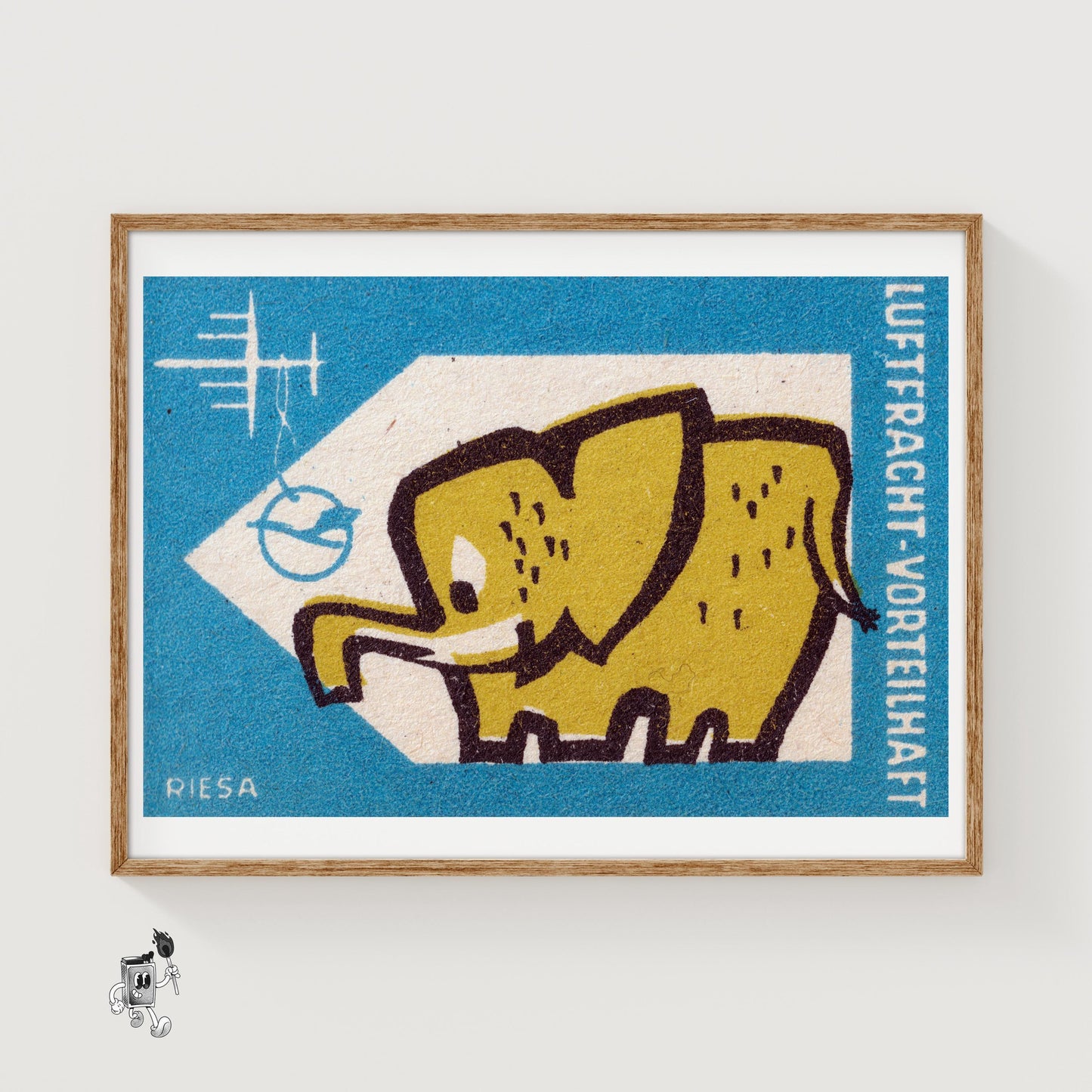 Yellow Elephant - vintage matchbox label print