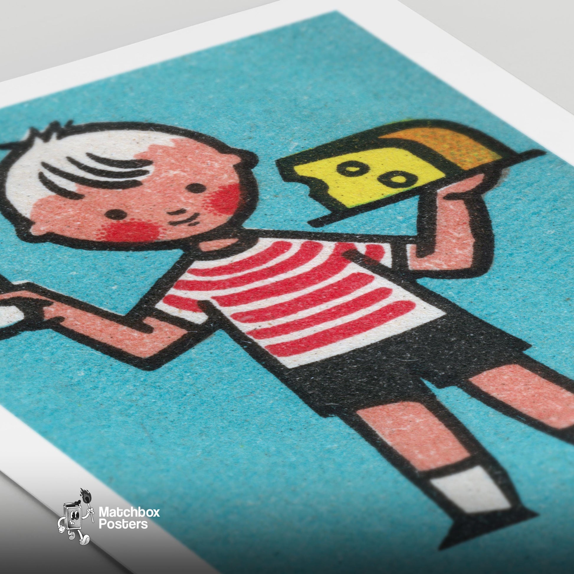 Boy with Milk and Cheese - vintage matchbox label print - close-up detail