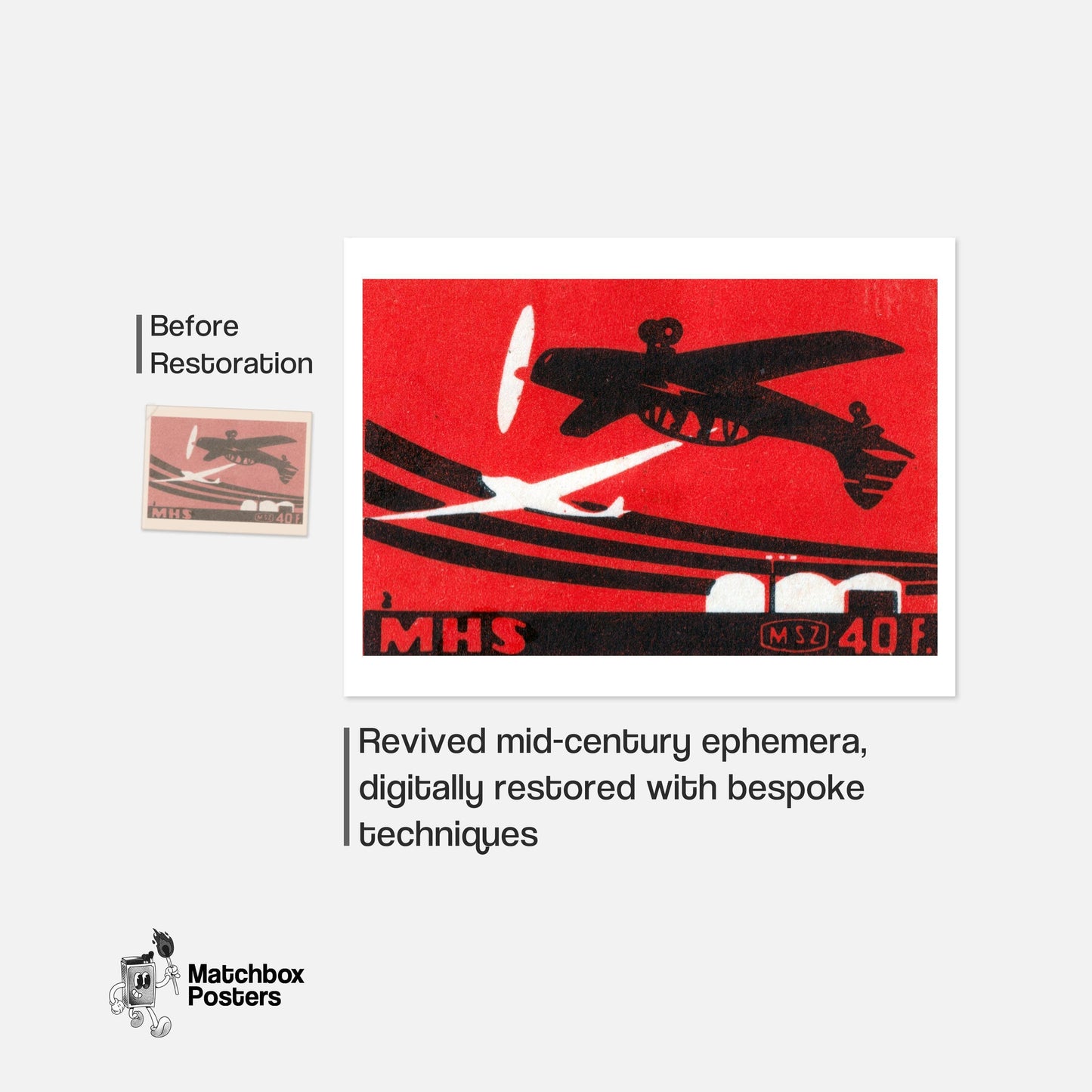 Stunt Pilot - vintage matchbox label print - framed wall art preview