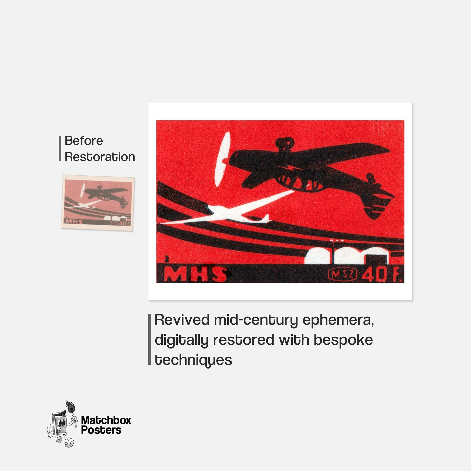 Stunt Pilot - vintage matchbox label print - framed wall art preview
