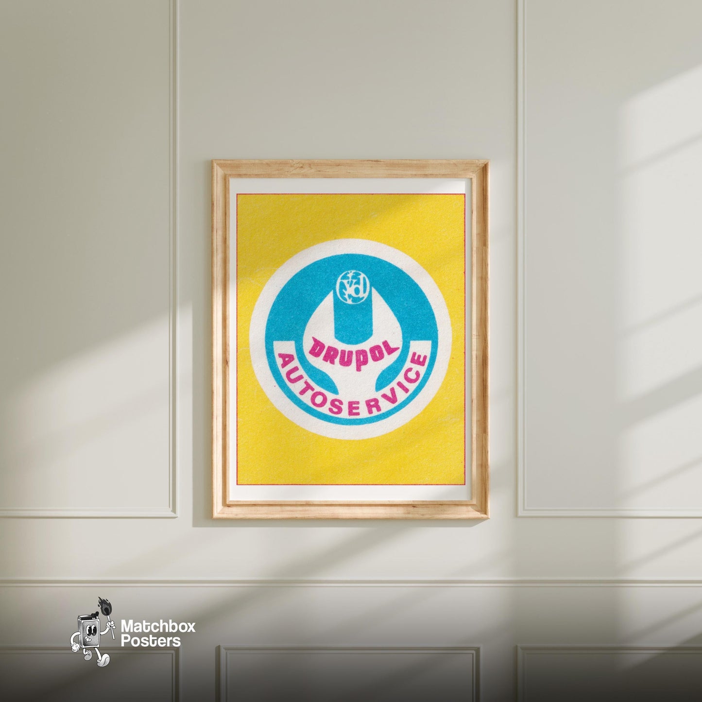 Car Servicing Advert - vintage matchbox label print - bedroom mockup