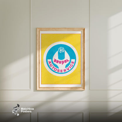 Car Servicing Advert - vintage matchbox label print - bedroom mockup