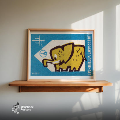 Yellow Elephant - vintage matchbox label print - size comparison