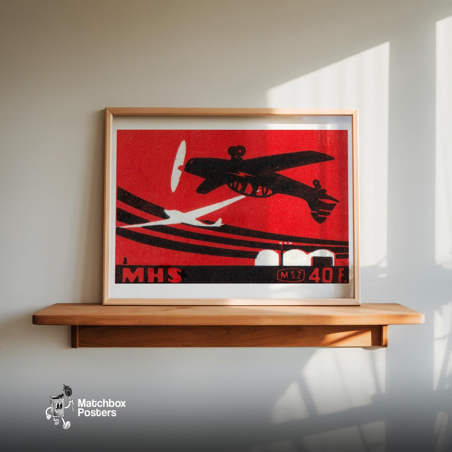 Stunt Pilot - vintage matchbox label print - size comparison
