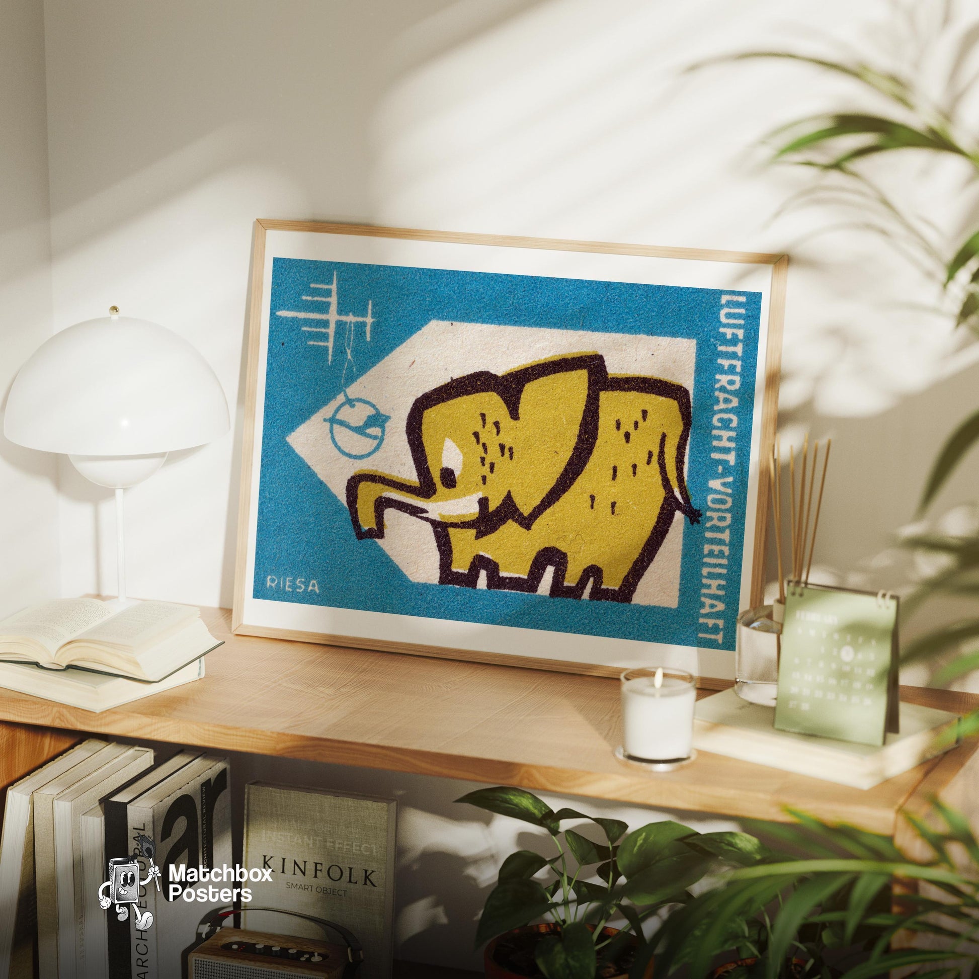 Yellow Elephant - vintage matchbox label print - office wall