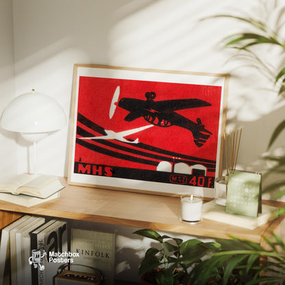 Stunt Pilot - vintage matchbox label print - office wall
