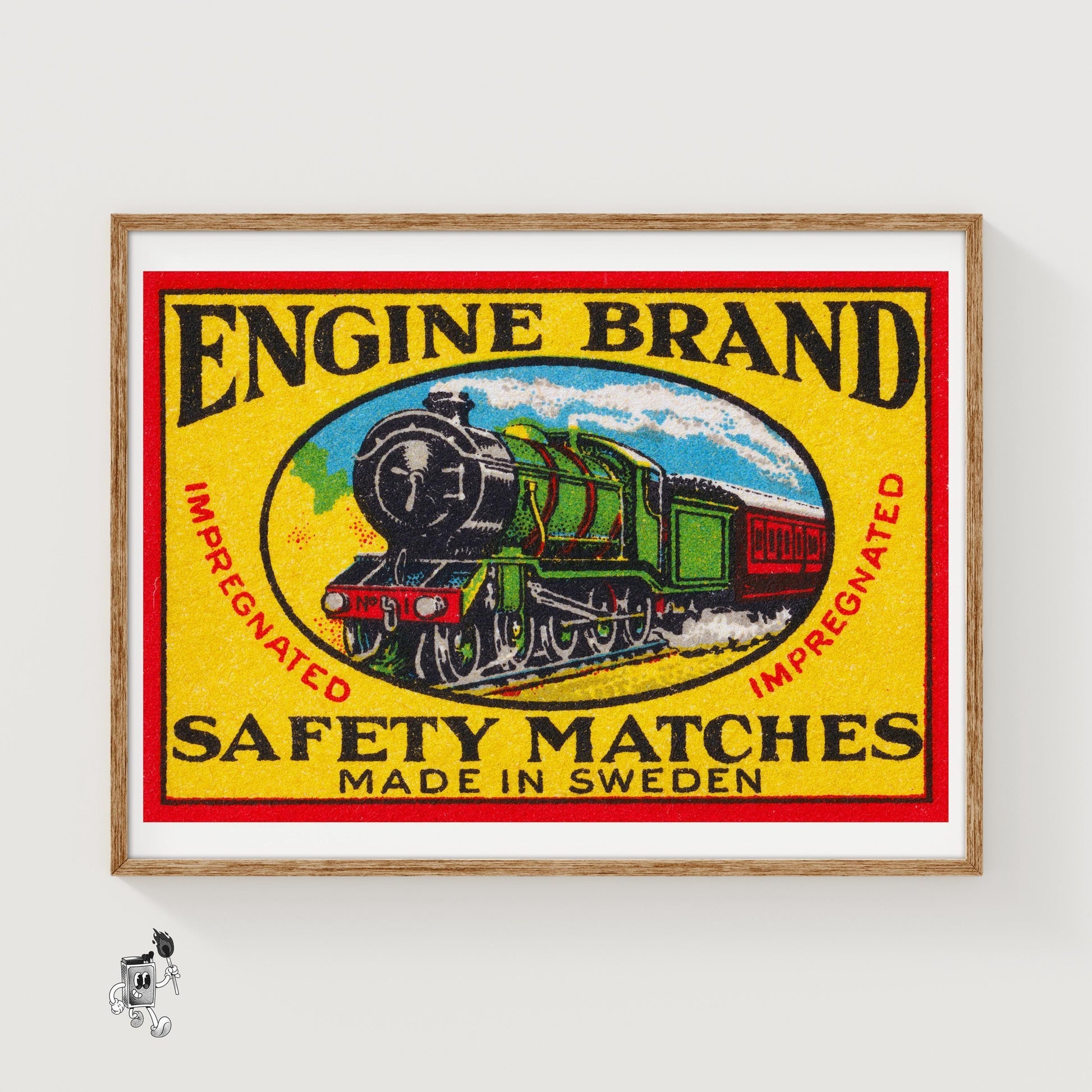 Green Steam Locomotive - vintage matchbox label print
