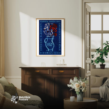Floral Festival - vintage matchbox label print - living room mockup
