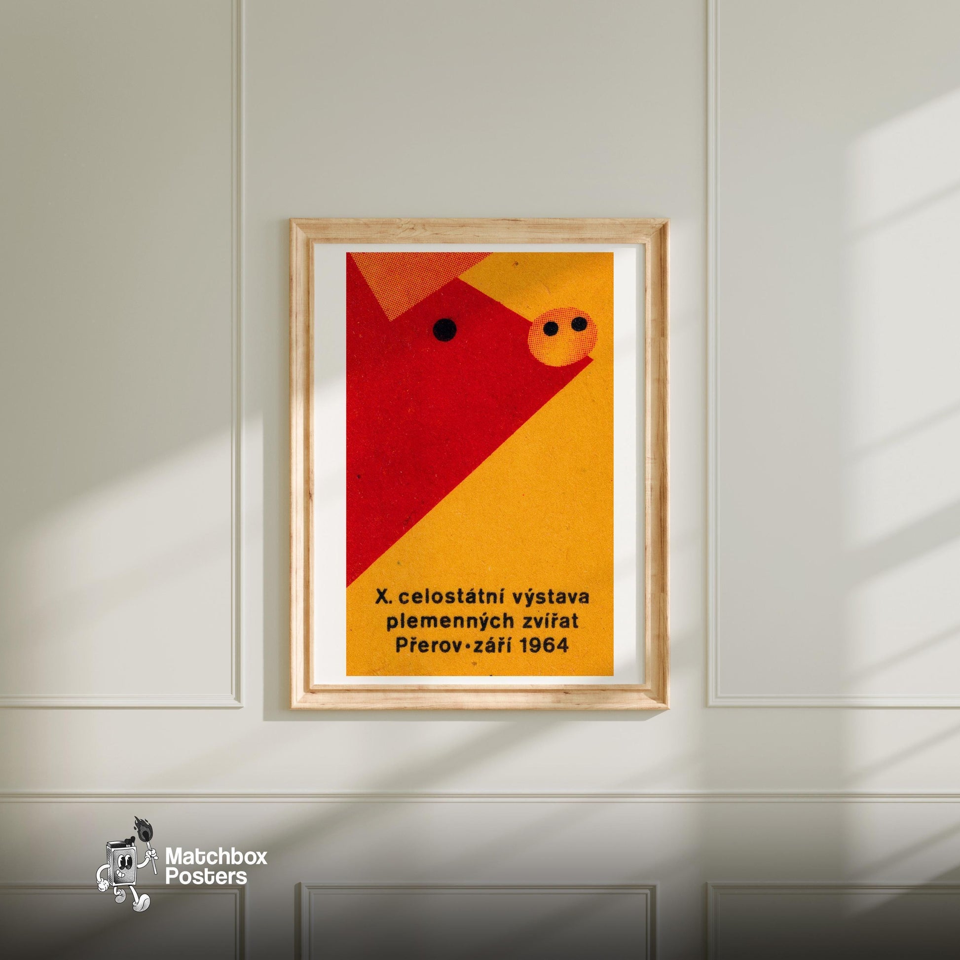 Geometric Pig - vintage matchbox label print - bedroom mockup
