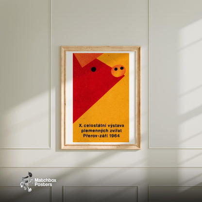 Geometric Pig - vintage matchbox label print - bedroom mockup